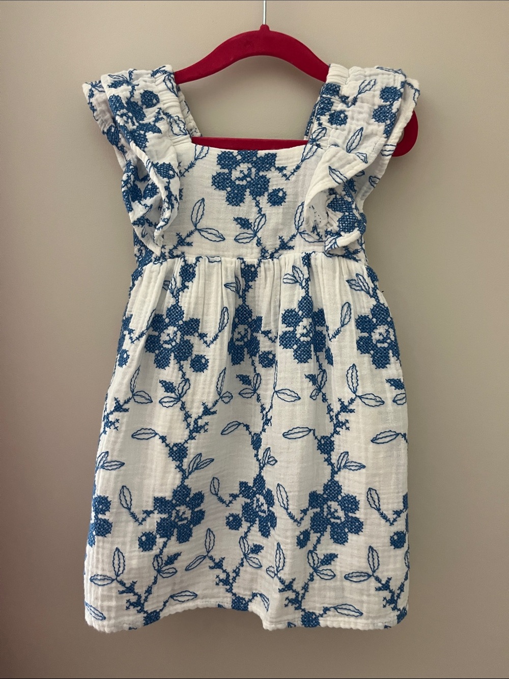 Zara White Dress with Blue Floral Embroidery
